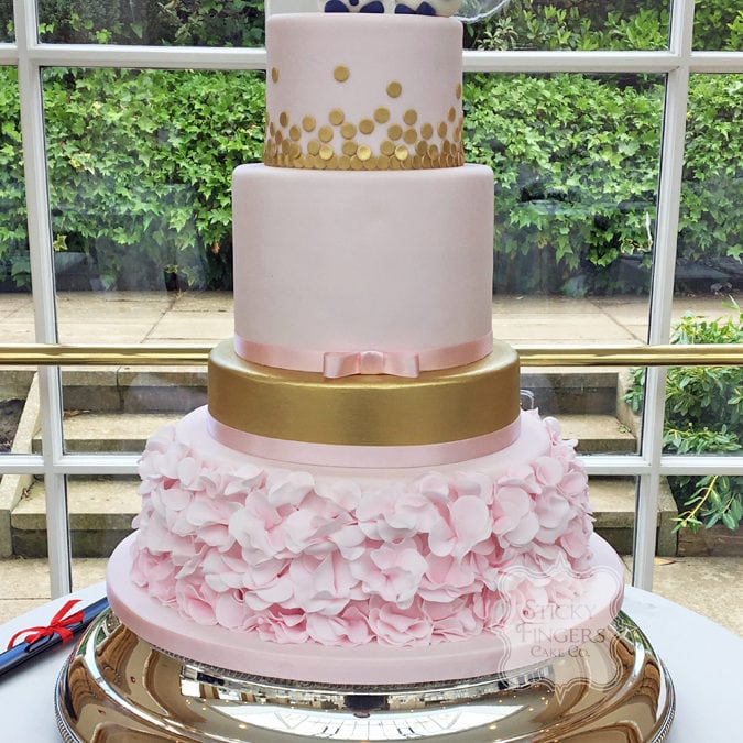 4 Tier Blush Pink and Gold Wedding Cake, Rochford, Essex – The Lawn, 13th May 2017